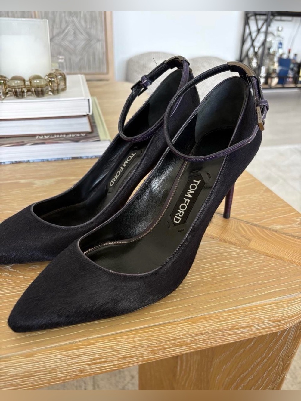 Tom Ford Black Pointed-Toe Ankle-Strap Stiletto Pumps